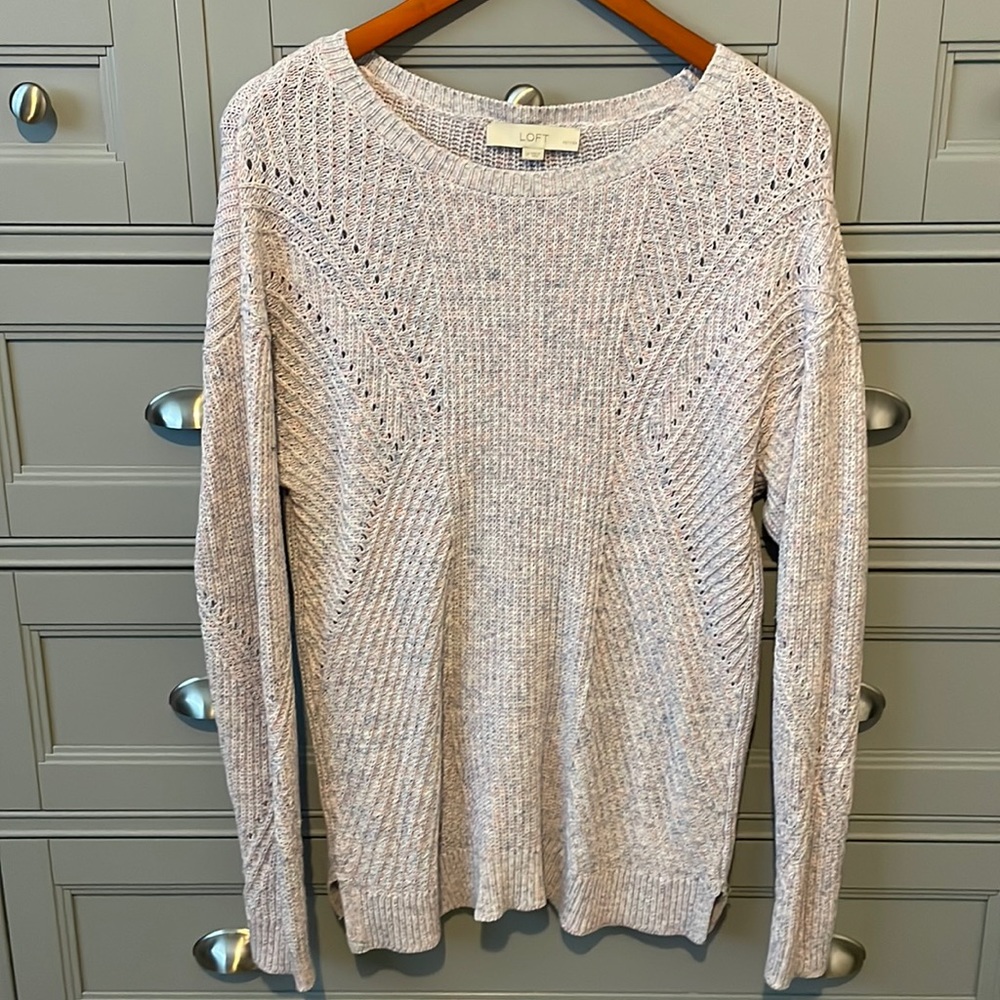 Loft: knit sweater, size large petite, light pink/purple